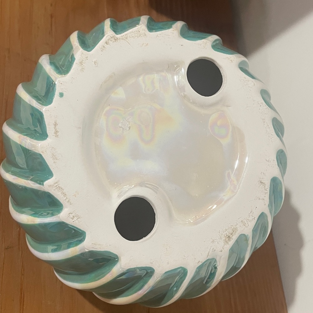 🌼 Striped Teal Ceramic Pumpkin Decor - Picture 4 of 6